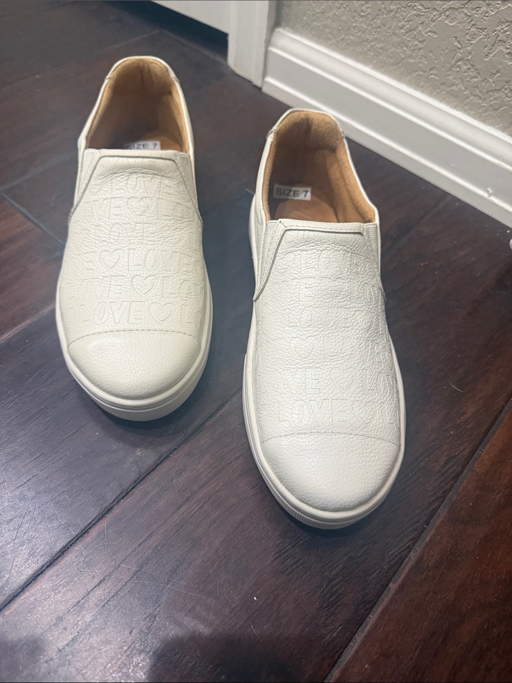 ♥️🆕♥️ Brighton White Slip-On Loafers with Embossed LOVE Detail NWT